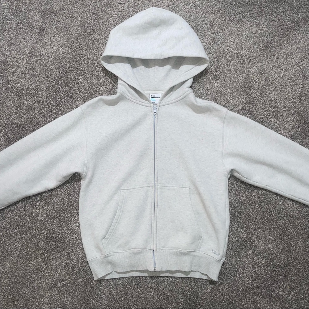 Aritzia Cozy Fleece Heather Cloud White Zip-up Sweater